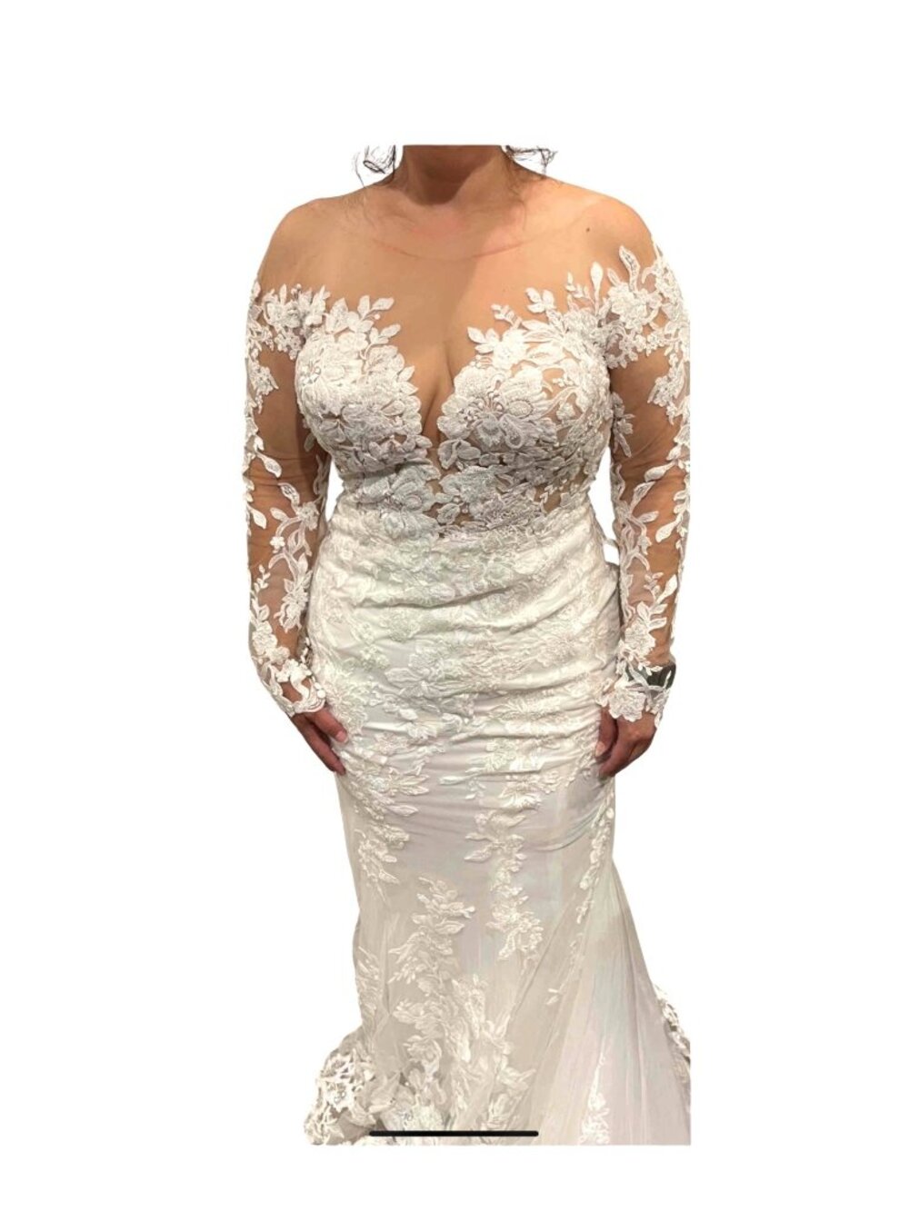 Lace & Tulle Long-Sleeve Wedding Gown With Train Size 12